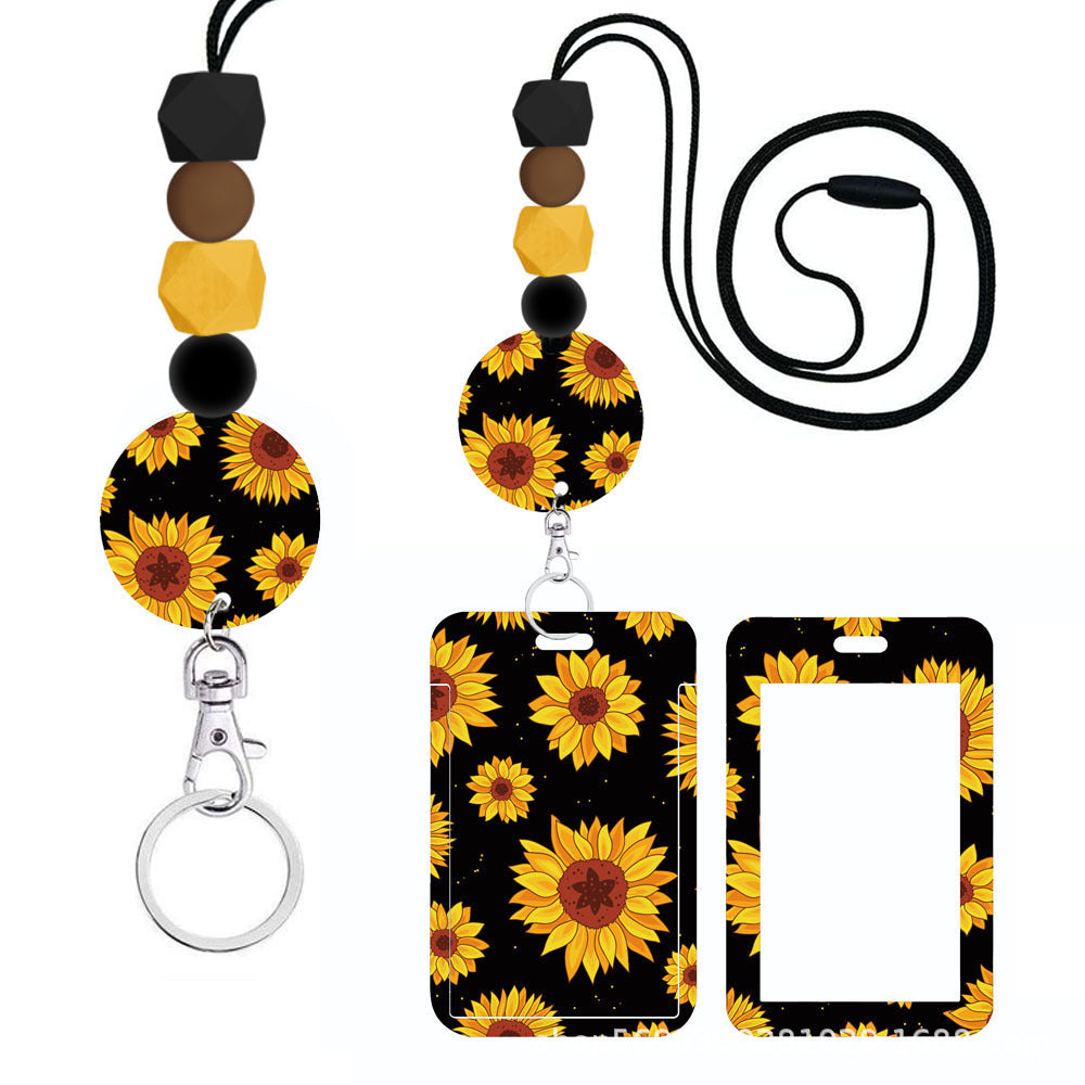 Wholesale Hand Painted Rainbow Printed Acrylic Beaded Badge Scroll Card Holder Keychain