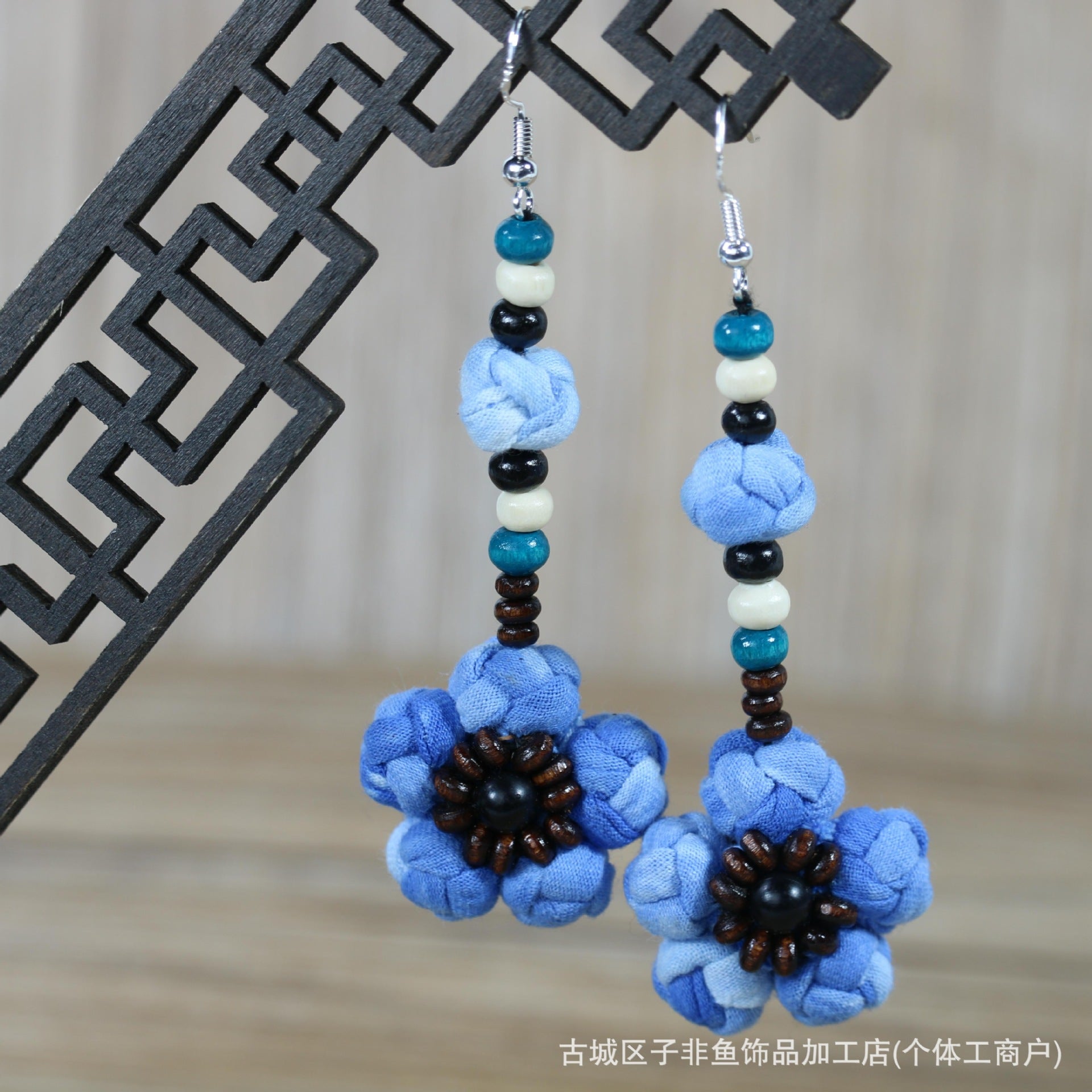 Wholesale Ethnic Style Tie-Dye Style Blue-Dyed Fabric Handmade Earrings