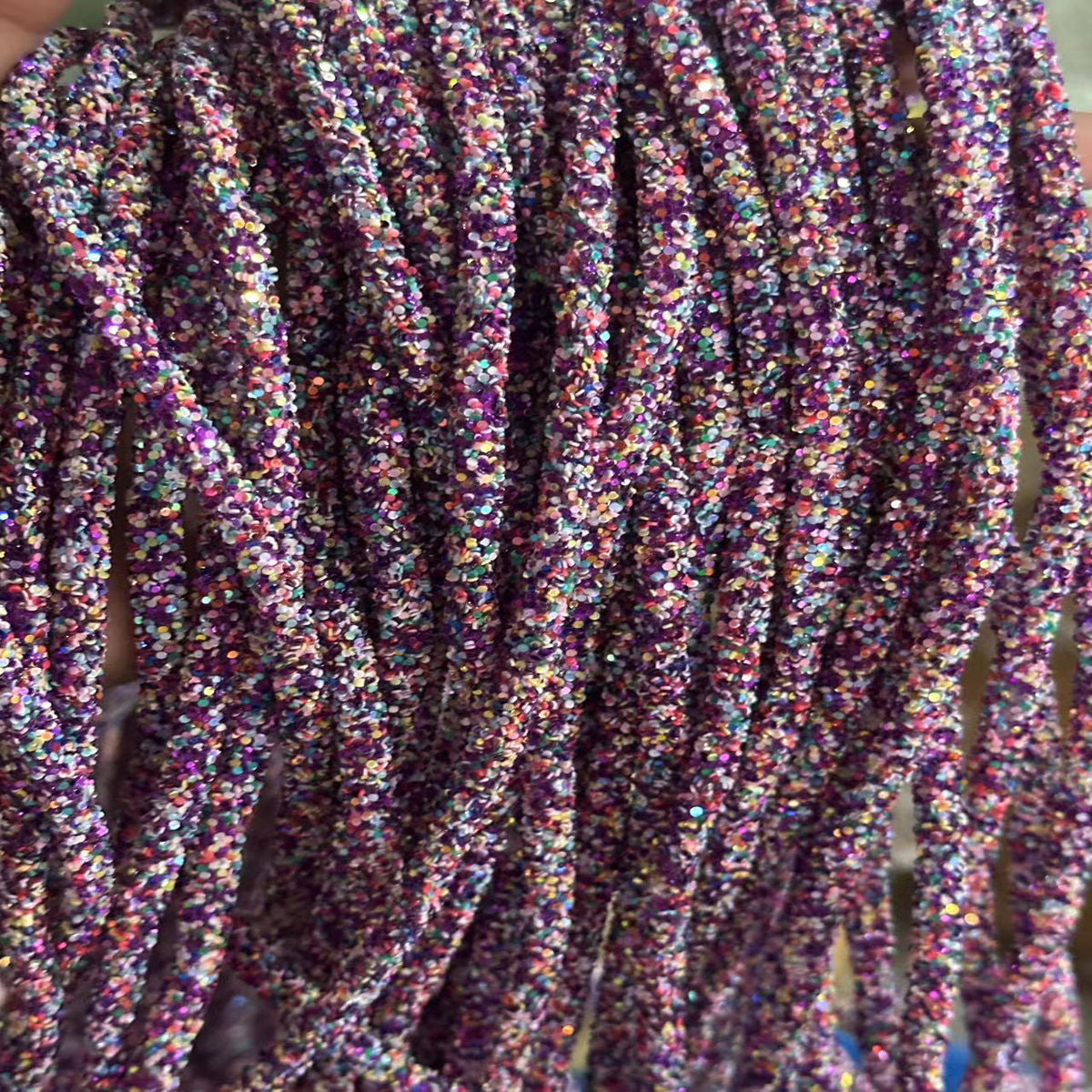 Wholesale  Diy seven-color sequin drill pipe glitter powder rope with rubber hose rainbow shoes and hats drill decorative rope jewelry