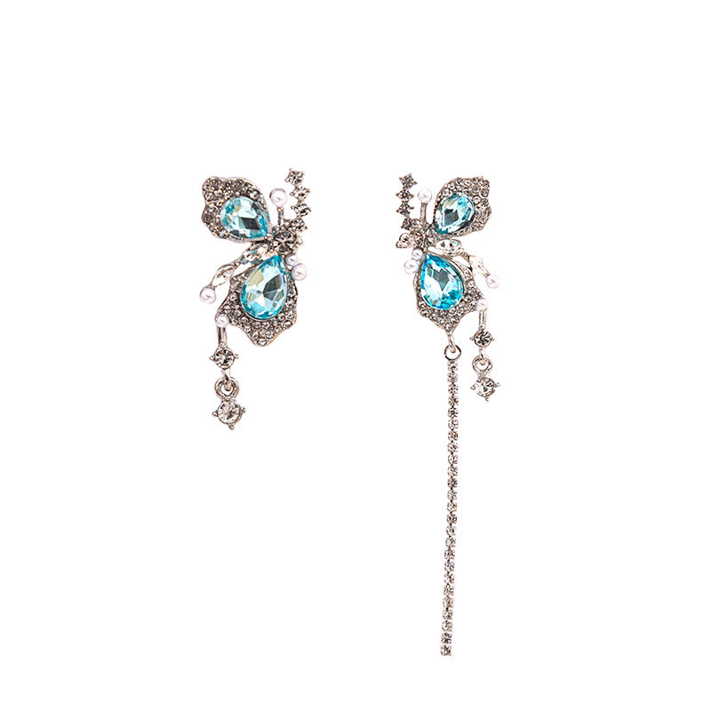Wholesale Butterfly Unpierced Tassel Pearl Diamond Alloy Earrings