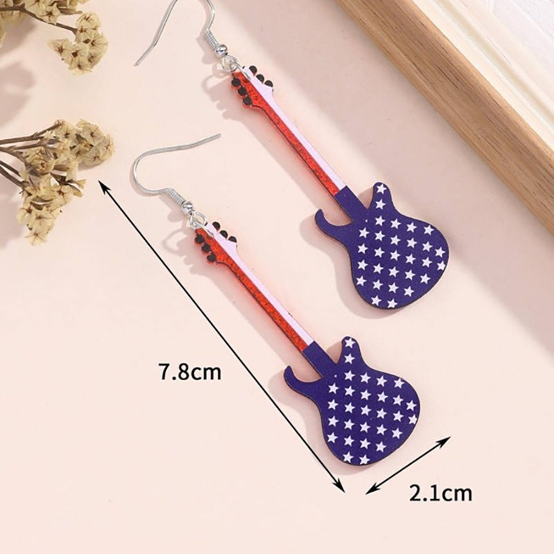 Wholesale Independence Day American Flag Cute Guitar Earrings
