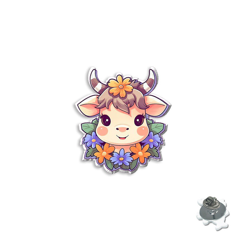 Wholesale Cartoon Cute Cow Brooch Acrylic Collar Pin