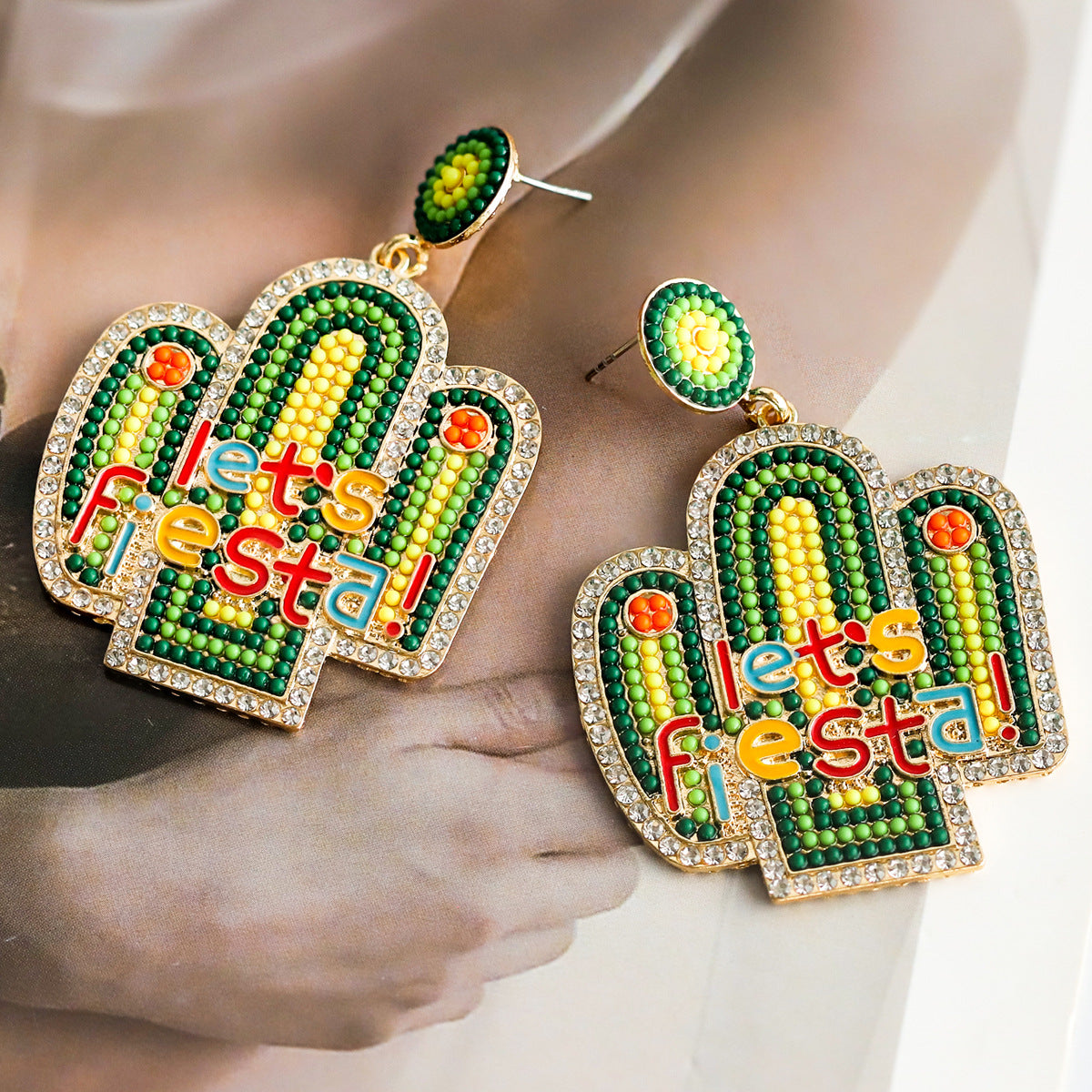 Wholesale Mexican Cactus Avocado Colorful Handmade Rice Beads Earrings