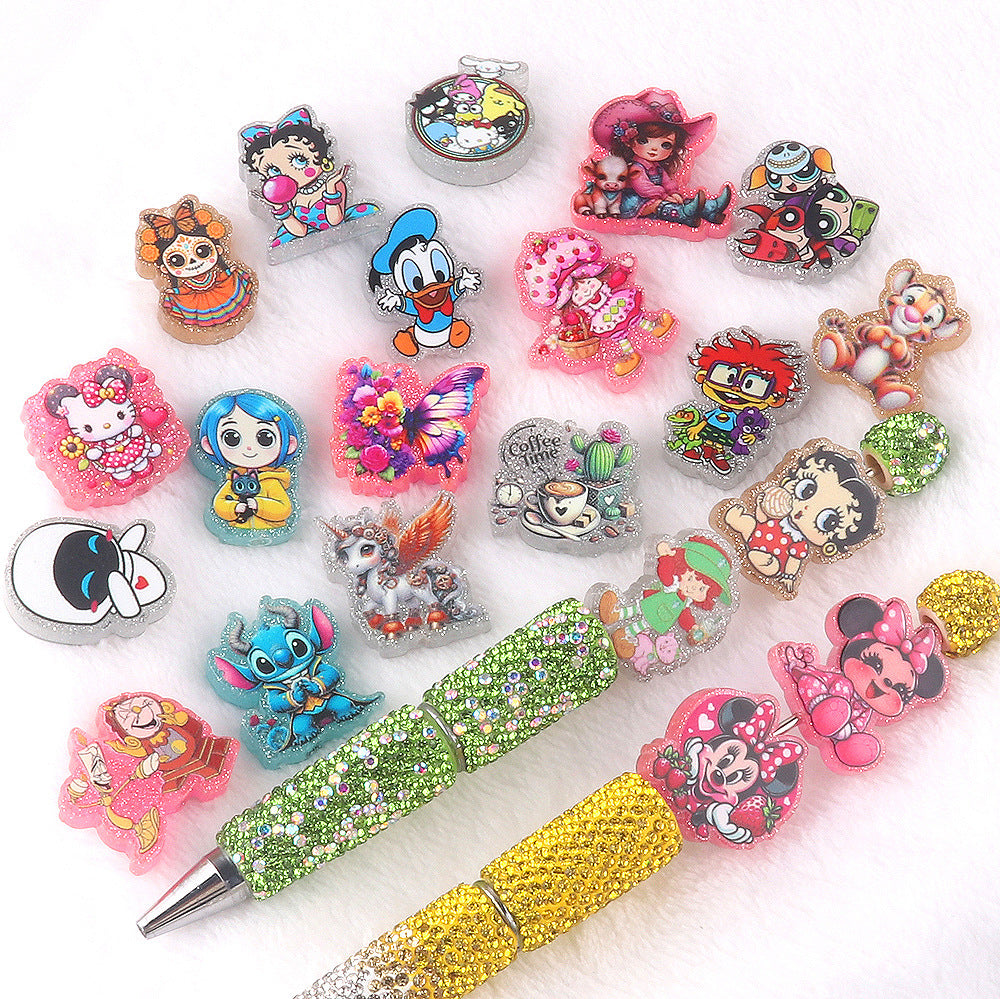Wholesale 10pcs glitter cartoon straight-hole DIY acrylic beads OLY Exclusive