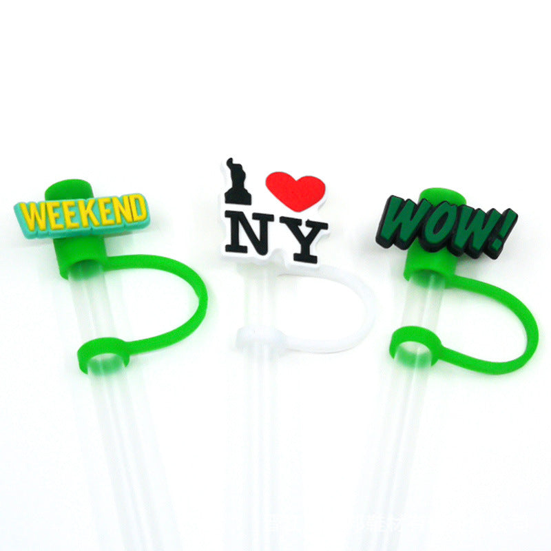 Wholesale 10PCS BOO Creative Logo Silicone Straw Tube Cap Straw Decoration