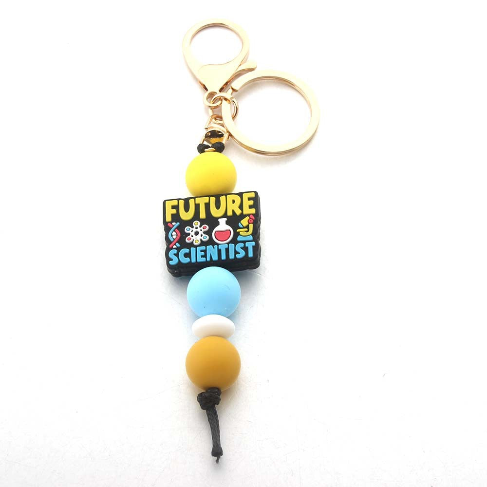 Wholesale Silicone Inspirational Scientist Print Beaded Keychain