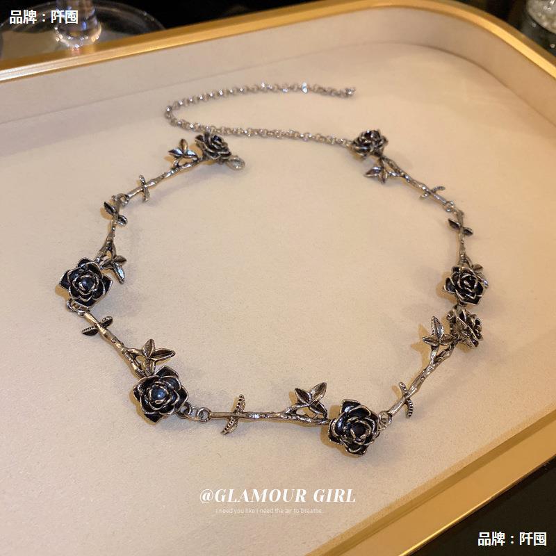 Wholesale Camellia flower necklace vintage clavicle chain