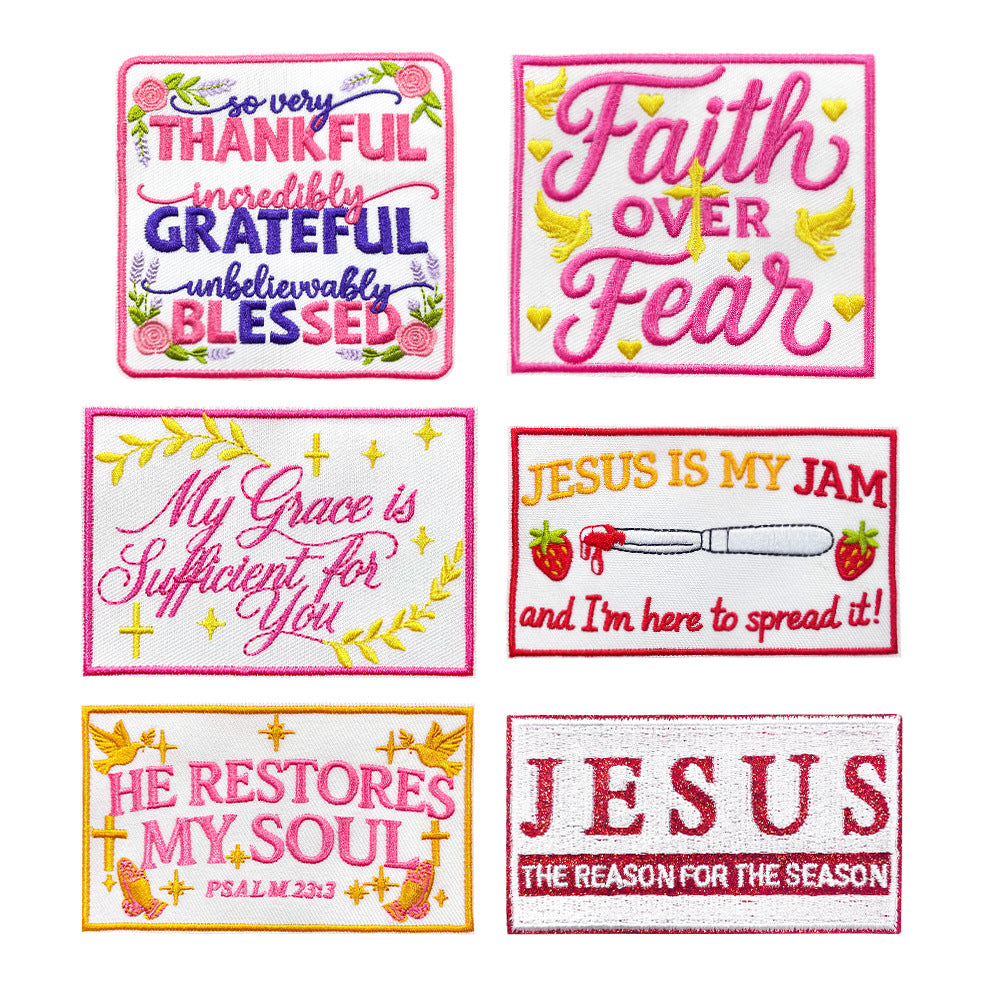 Wholesale Chic Retro Embroidered Iron On Patch Funny Text Rectangle Applique For Coats Decorative