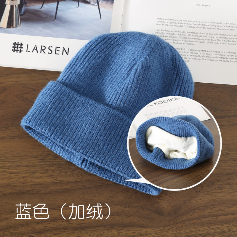 Wholesale Autumn/Winter Solid Color Light Plate with Velvet Warm Knitted Outdoor Travel Cycling Cold Proof Ear Protection Knitted Hat