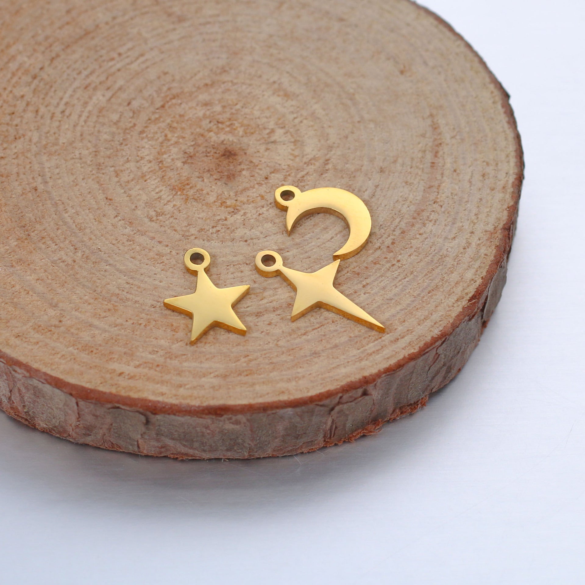 Wholesale Mirror Polished Stainless Steel Star Moon DIY Bracelet Necklace Pendant