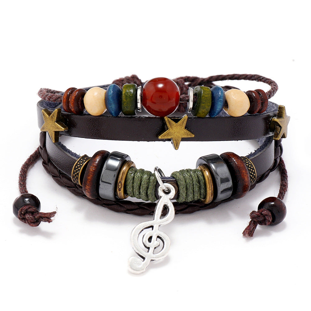 Wholesale Woven Vintage Note Leather Bracelet