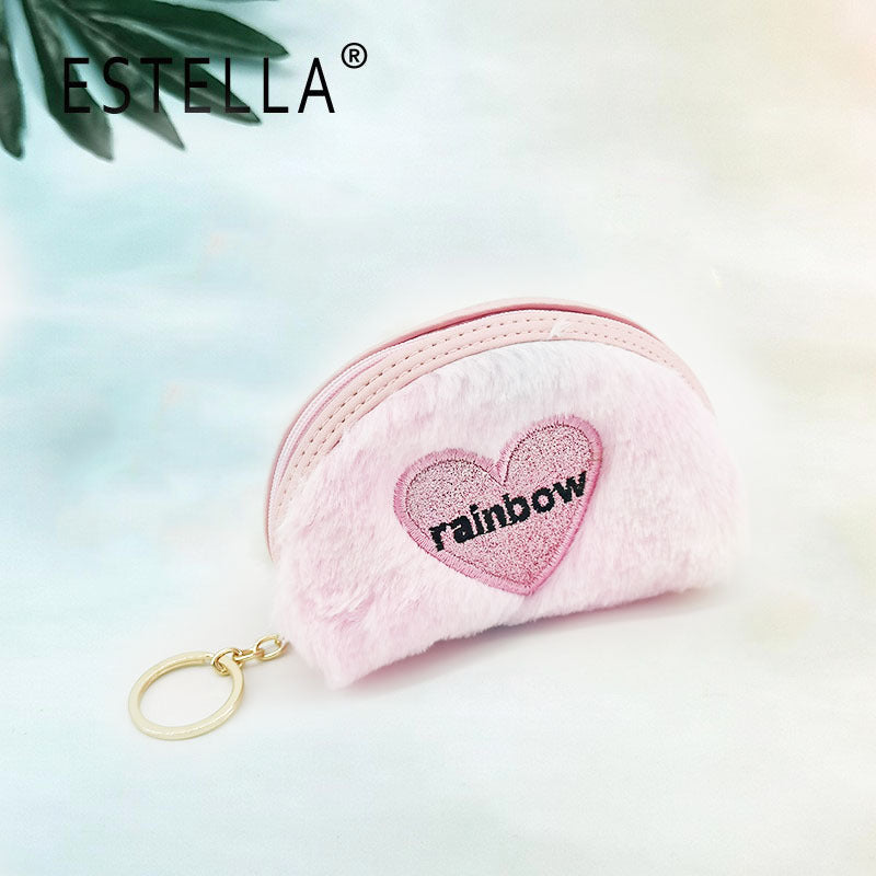 Wholesale Embroidered Heart Semicircle Mini Small Bag Polyester Wallet Keychains