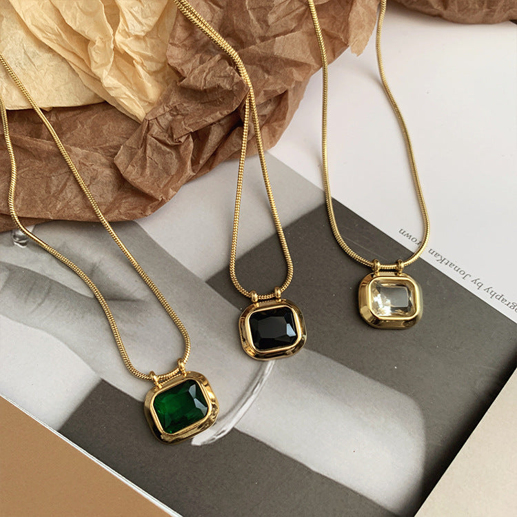 Wholesale Titanium Steel Square Zircon Necklaces