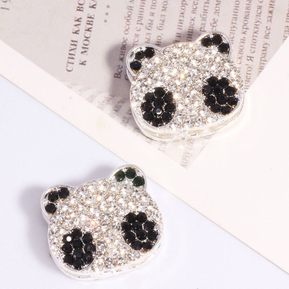 Wholesale 6pcs/pack 3D Double-Sided Full Diamond Panda Four-Through Hole DIY  Beads
