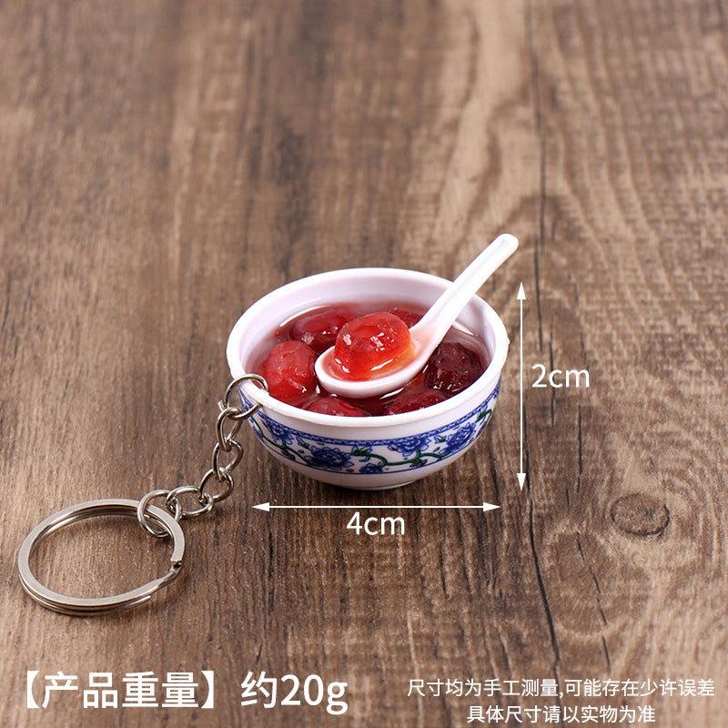 Wholesale Simulation Food 4cm Blue and White Porcelain Bowl Keychain Pendant Chinese Style Gourmet Snack Micro Food Play Model Toy