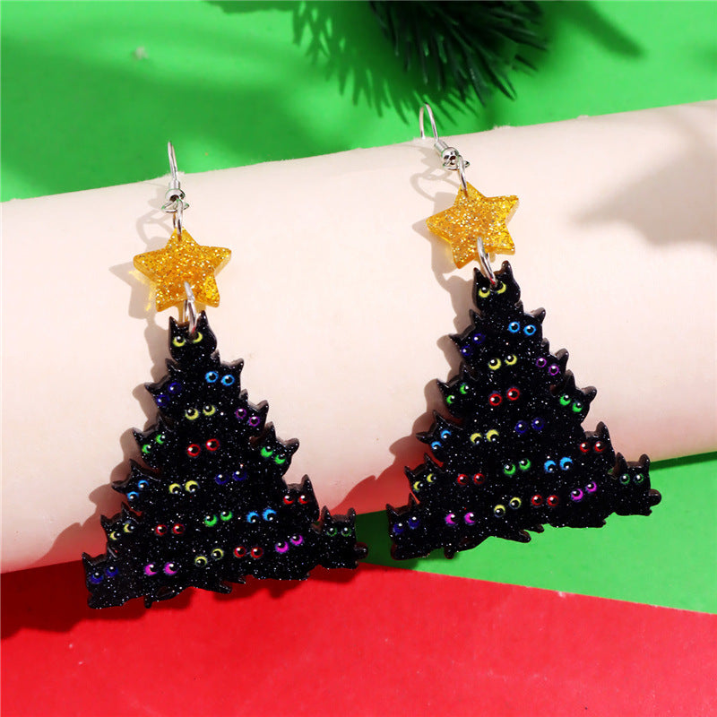 Wholesale Christmas Lantern Black Cat Bell Acrylic Pendant Earrings