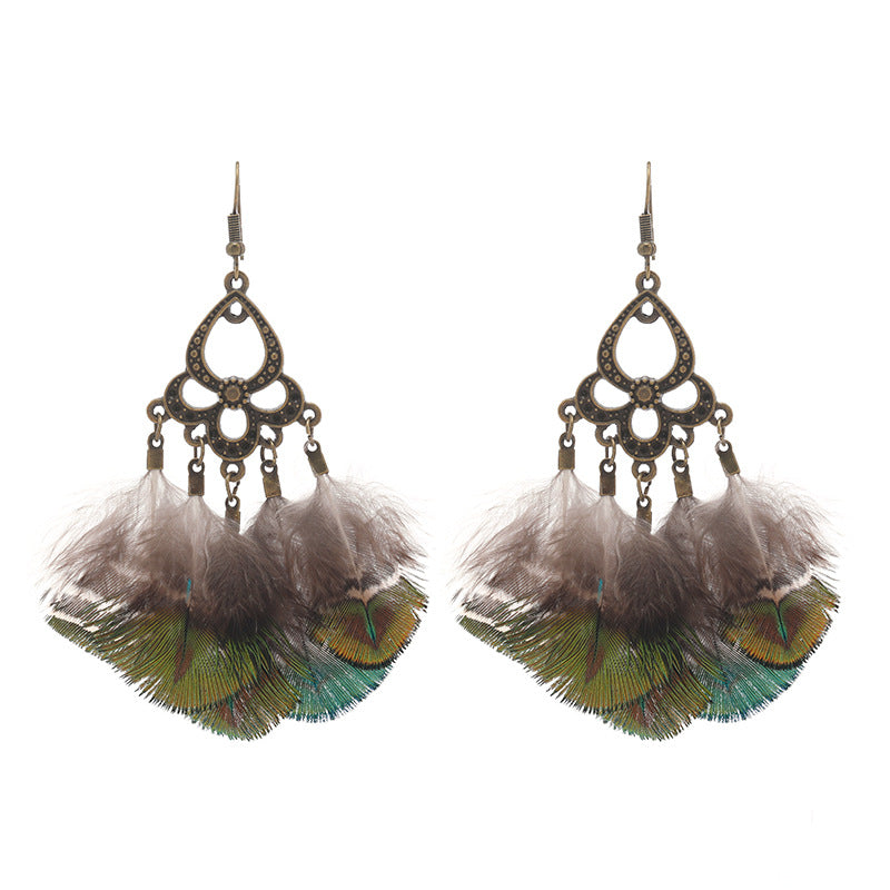 Wholesale Peacock Feather Tassel Bohemian Earrings