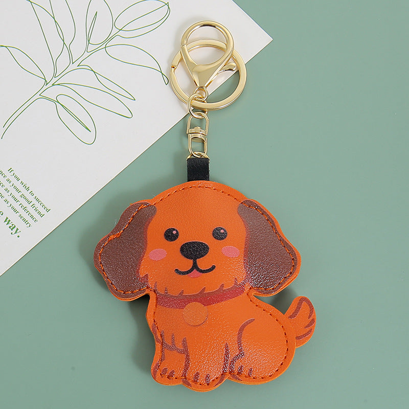 Wholesale Cute PU Leather Golden Retriever Puppy Keychain