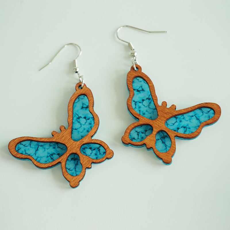 Wholesale 2 Pairs/Pack Summer Ocean Style Seahorse Butterfly Turtle Wooden Earrings