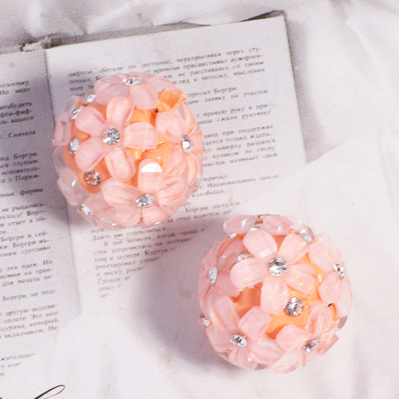 Wholesale 5pcs/pack DIY small  flower ball polymer clay straight hole beads