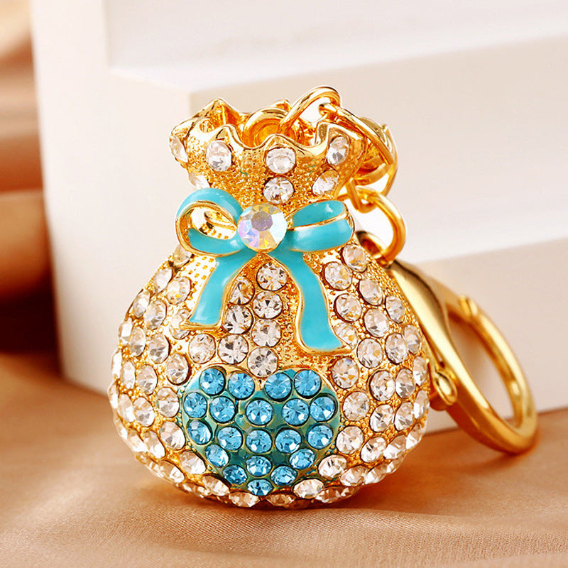 Wholesale Metal Pearl Heart Lucky Bag Keychain Cute Car Key Accessory Bag Charm For Women Gift