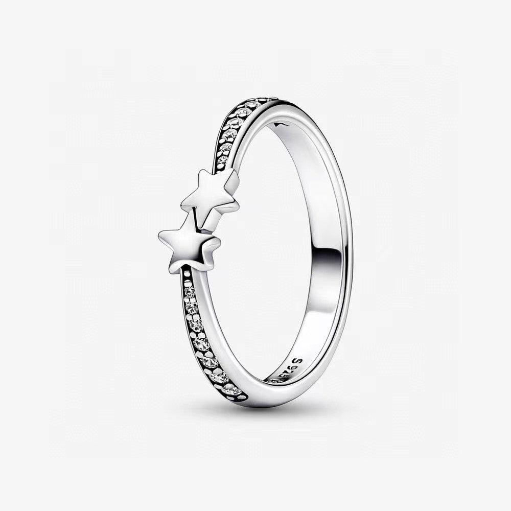 Wholesale Valentine's Day silver-plated shining meteor row Diamond elegant five-pointed star ring