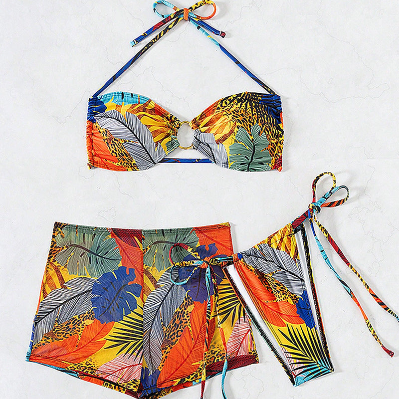 Wholesale Three-piece swimsuit boxer shorts lace-up swimsuit