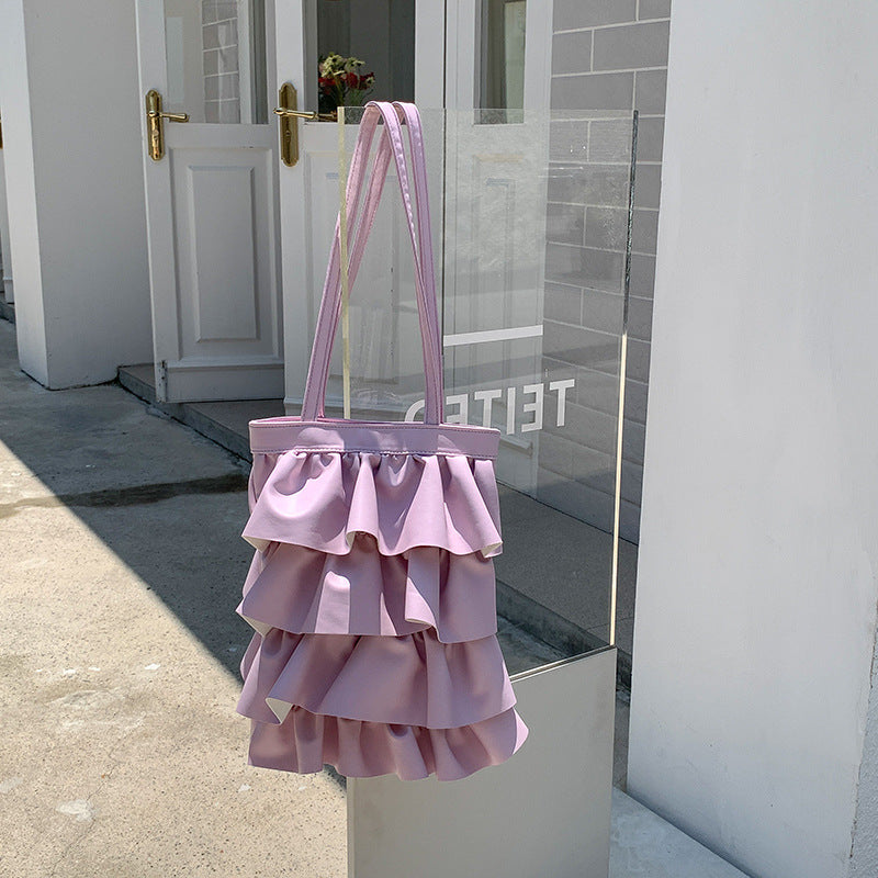 Wholesale Ruffle Shoulder Tote Bag Large Capacity PU Lace Pleated Armpit Bag