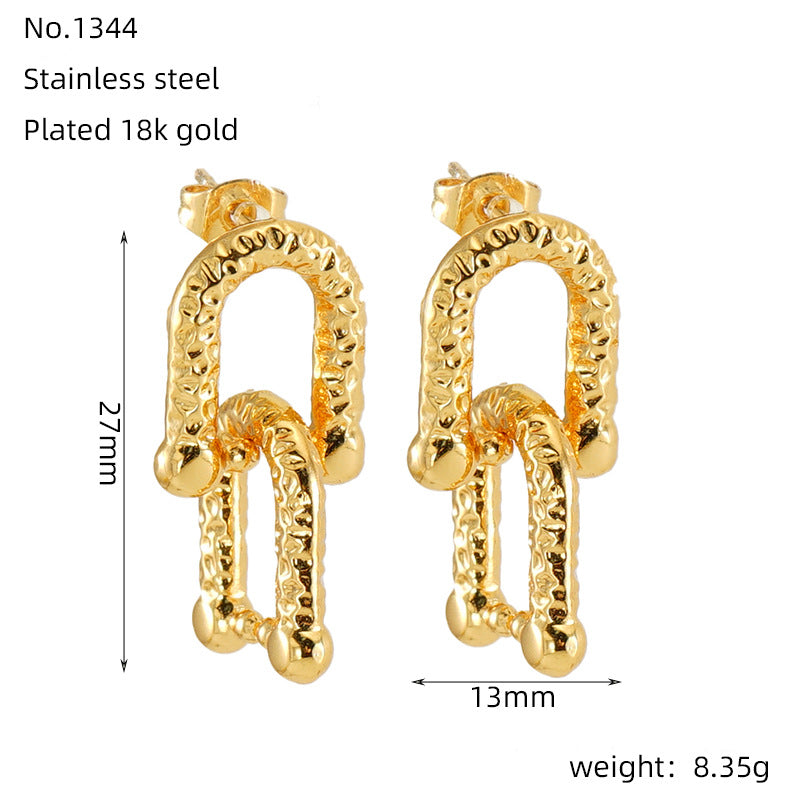 Wholesale Stainless Steel Geometric Interlocking Gold Plated Earrings