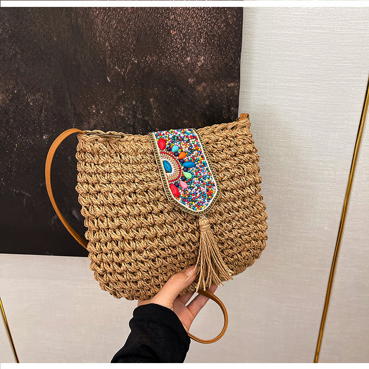 Simple design one-shoulder crossbody woven bag