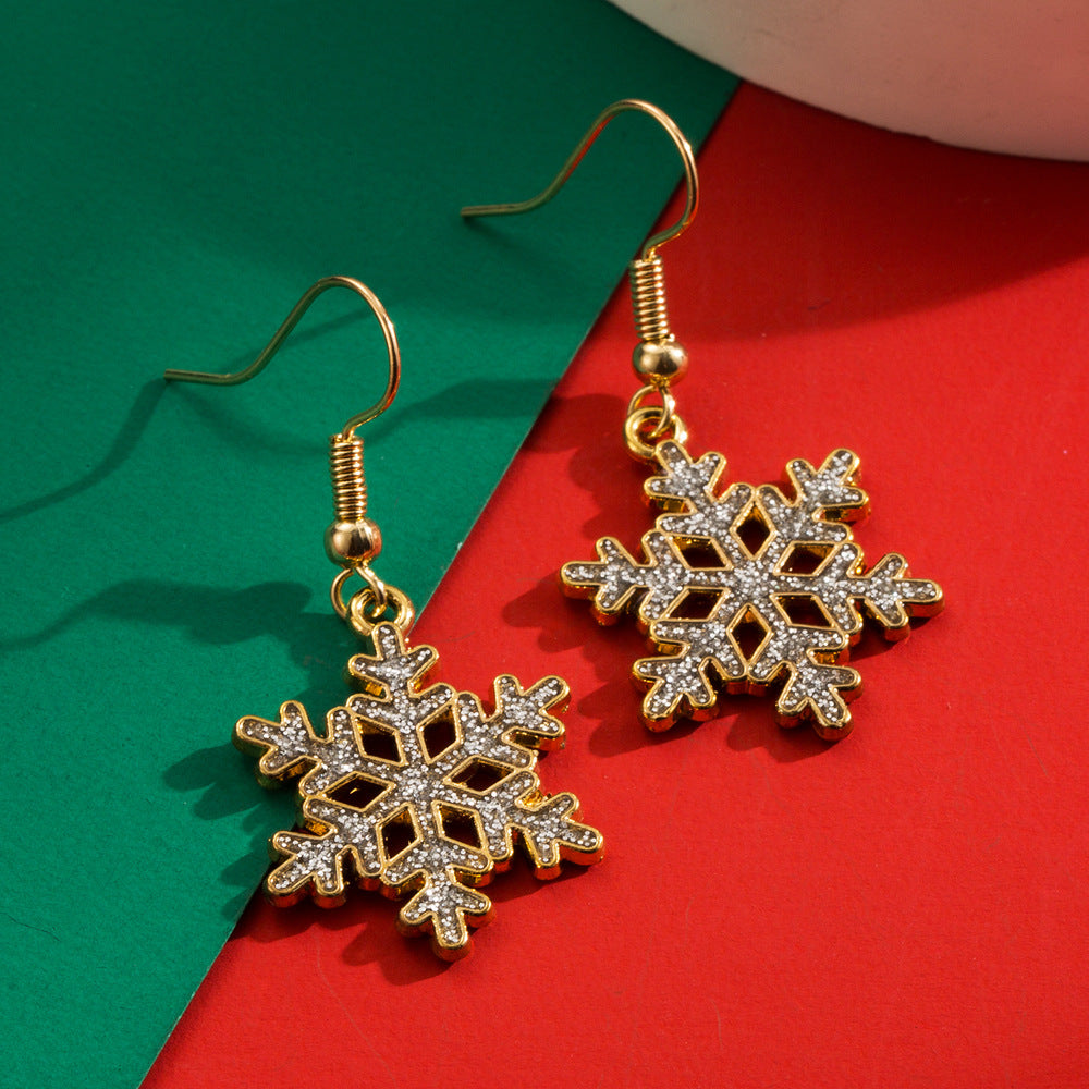 Wholesale Christmas Alloy Dripping Oil Snowflake Hollow Niche Design Sense New Year Earrings
