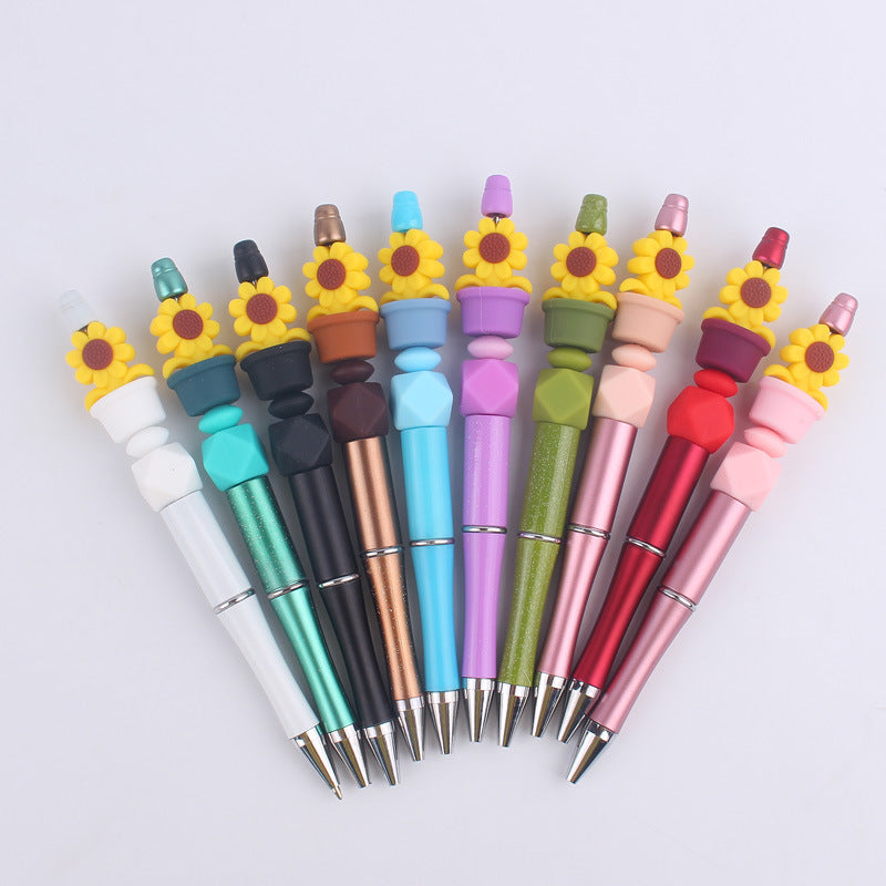 Wholesale Handmade Bead Pen Sunflower Silicone Ballpoint Pen
