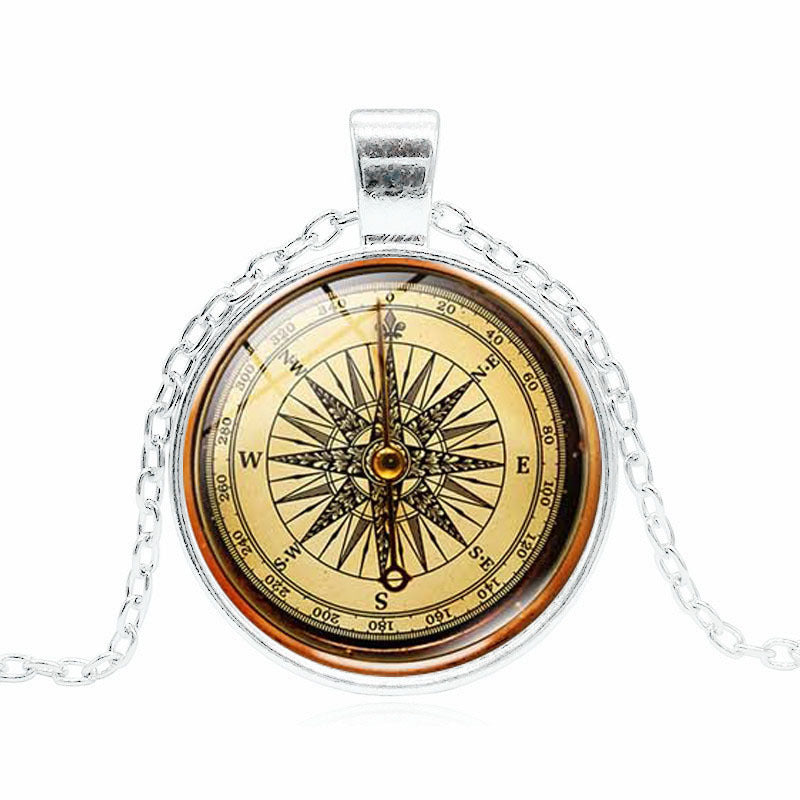 Wholesale Vintage Compass Time Gemstone Alloy Necklace
