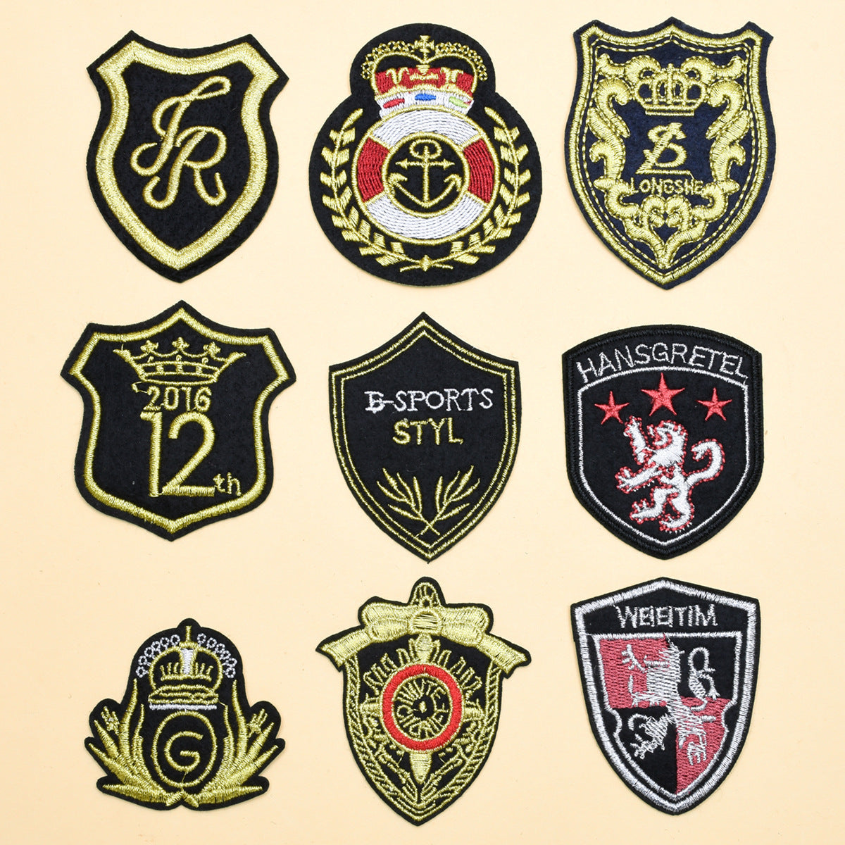 Wholesale Trendy European Embroidered Patch Set 9 Gold Thread Cloth Badges For Casual Outfit Decor