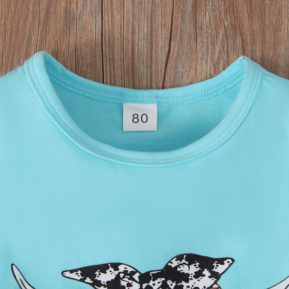 Wholesale Children's Western Style Short Sleeve Cow Pattern Pants Cow Head Suit