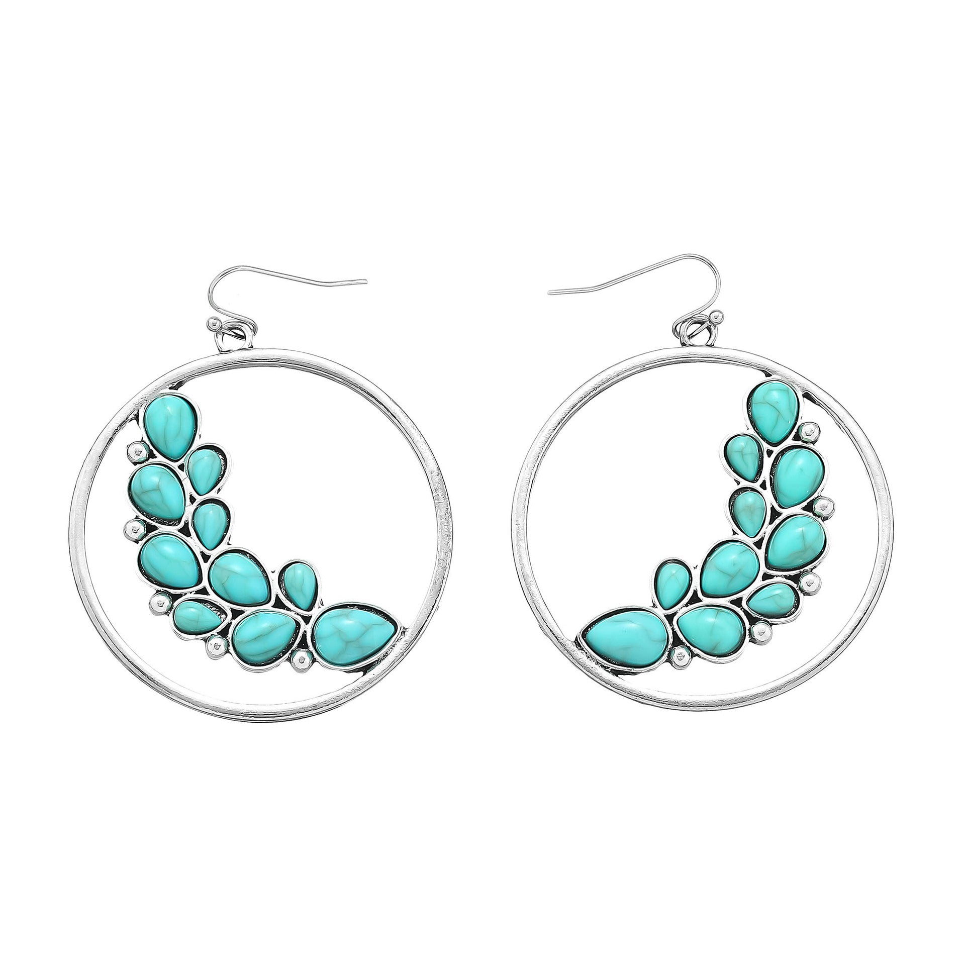 Wholesale Retro exaggerated big circle leaf turquoise earrings