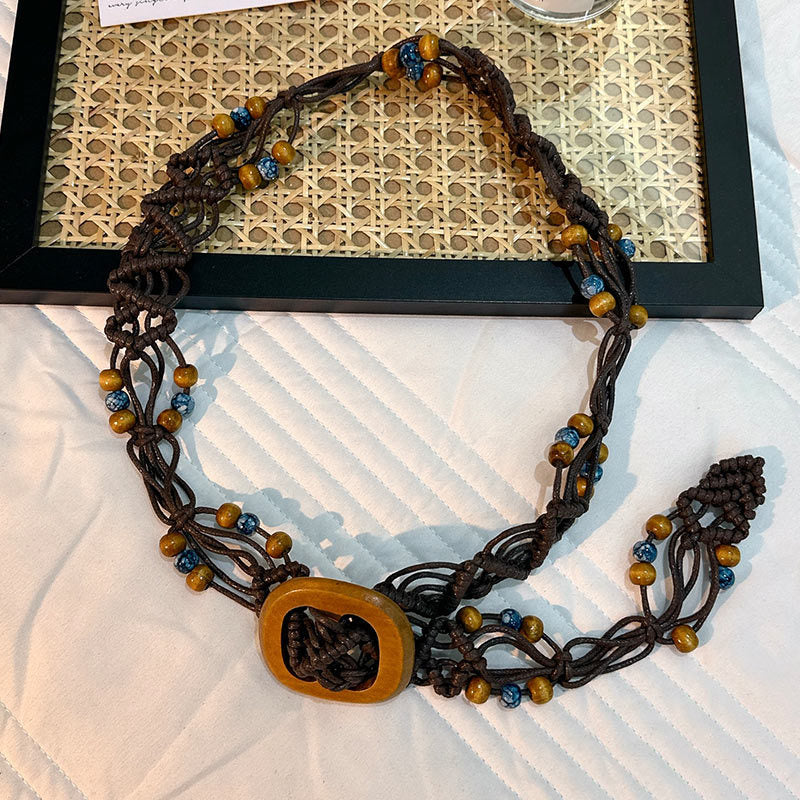 Wholesale Women's Versatile Dress Accessories Waist Rope Bohemian Braided Hemp Rope Waist Chain Thin Belt