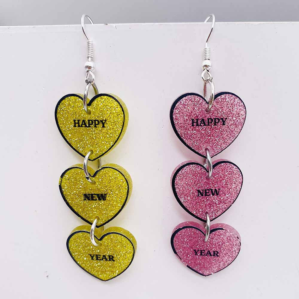 Wholesale Acrylic Pentagram Peach Heart Sparkling Powder Wine Glass Splicing Earrings