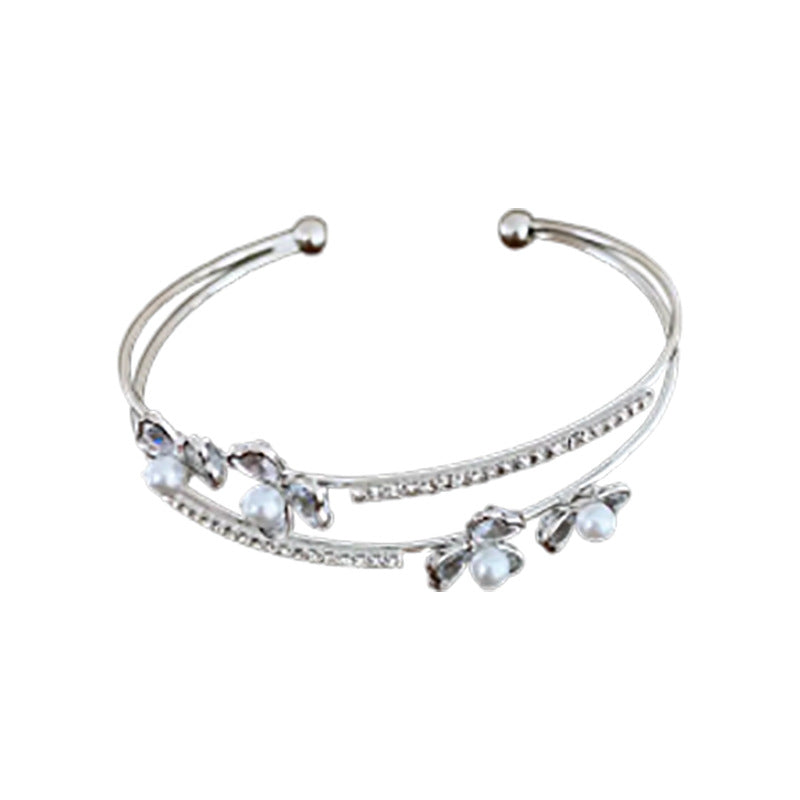 Wholesale Zircon Sparkling Ripple Flower Opening Bracelet