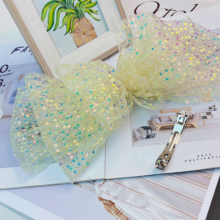 Wholesale Oversized Cloud Sequin Mesh Bow Hair Clip