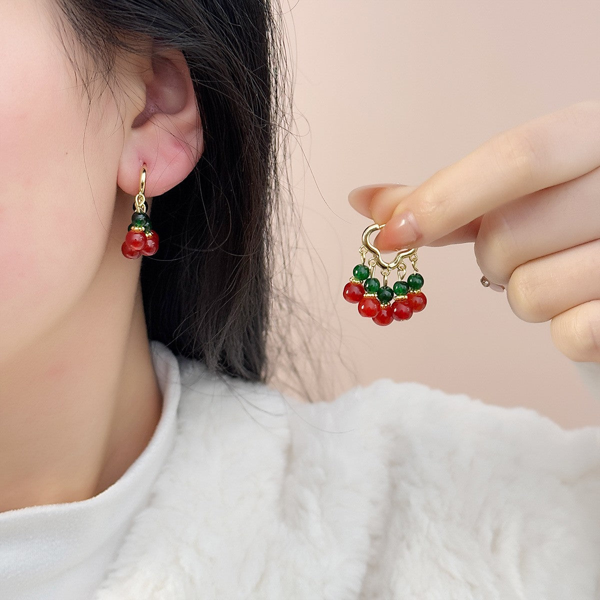 Wholesale New Chinese Style Red Heart Earrings Vintage Elegant Qipao Match Zinc Alloy Fashion Accessory