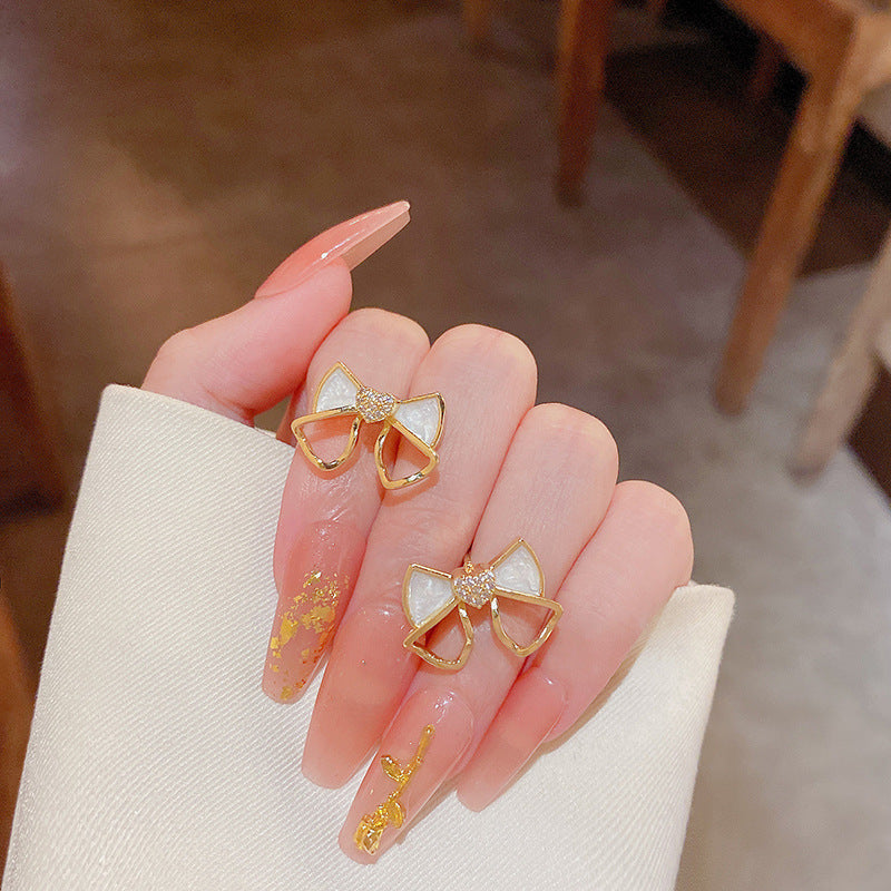 Wholesale 925 Silver Needle Drop Oil Bow Tie Copper Earrings