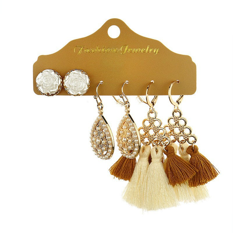 Wholesale Bohemian Gold Large Circle Tassel Earrings Set