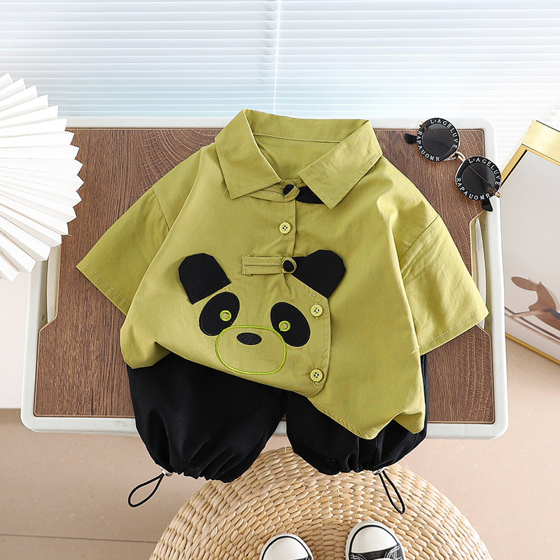Wholesale Boys' Cotton Panda Shirt and Shorts Set