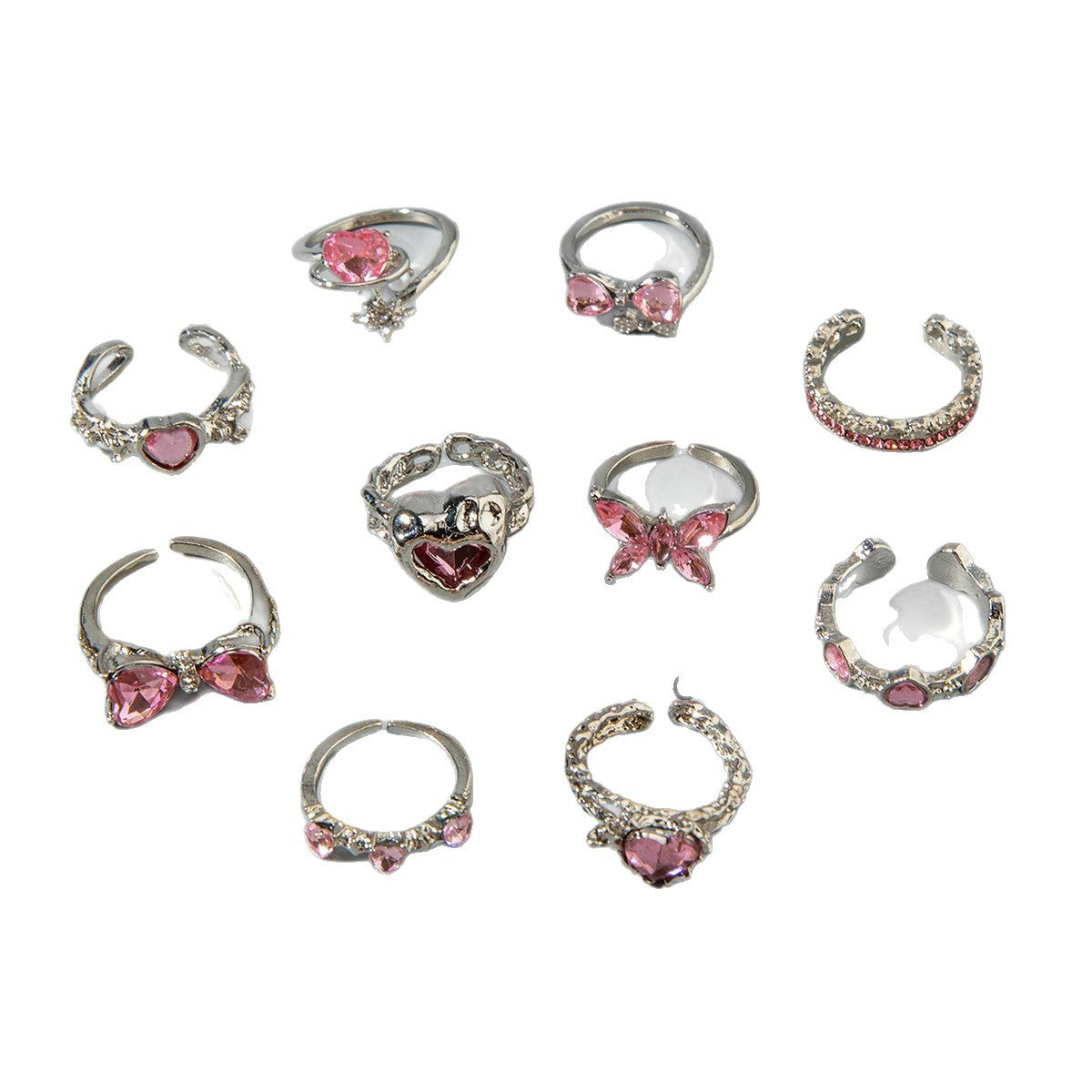 Wholesale Luxury Heart Gemstone Ring Set  Alloy Open Ring