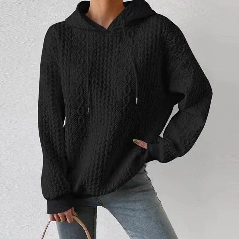 Wholesale Polyester Oversized Casual Jacquard Hoodies with Lace Up Long Sleeves