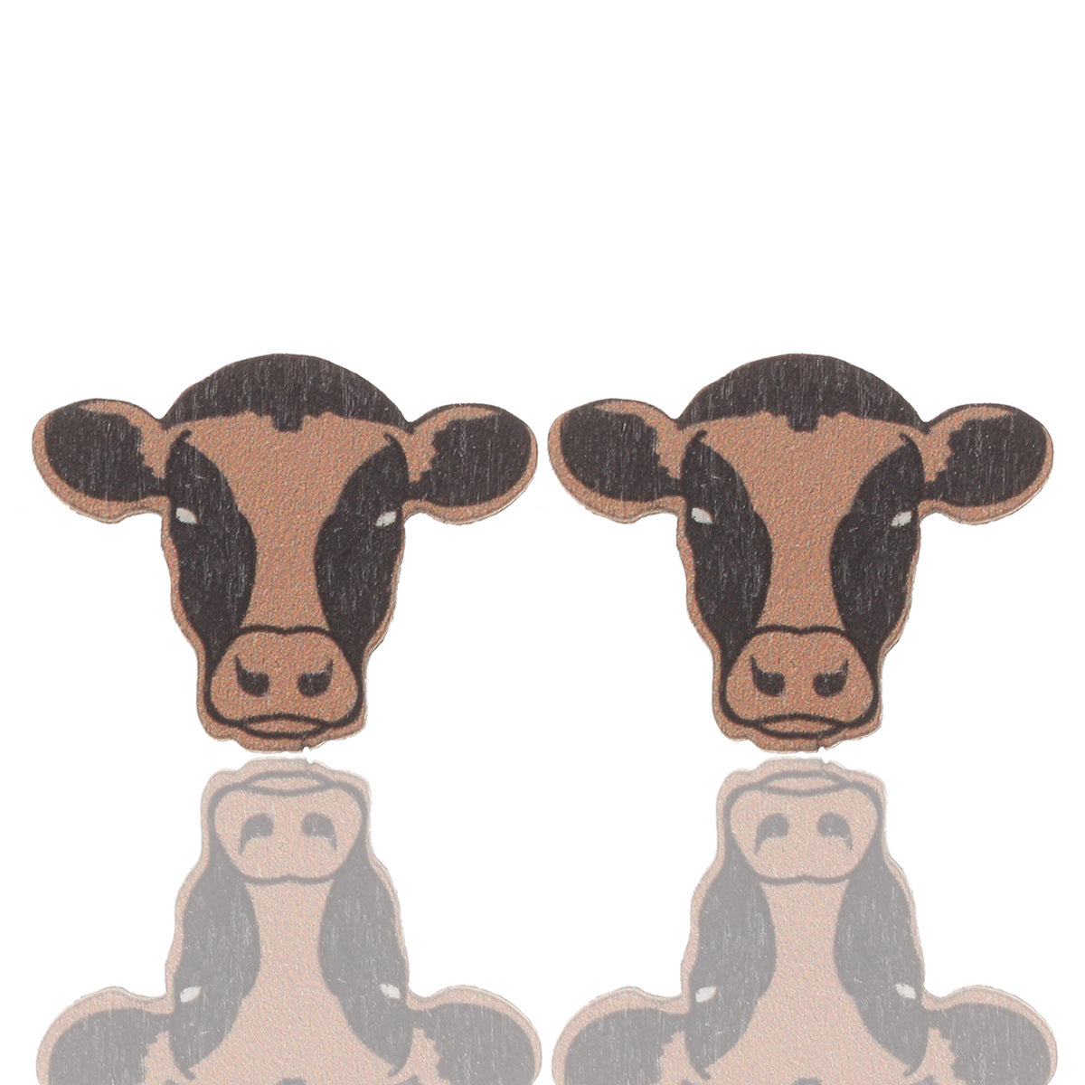 Wholesale Cow Patterned Cow Head Wood Chip Earrings