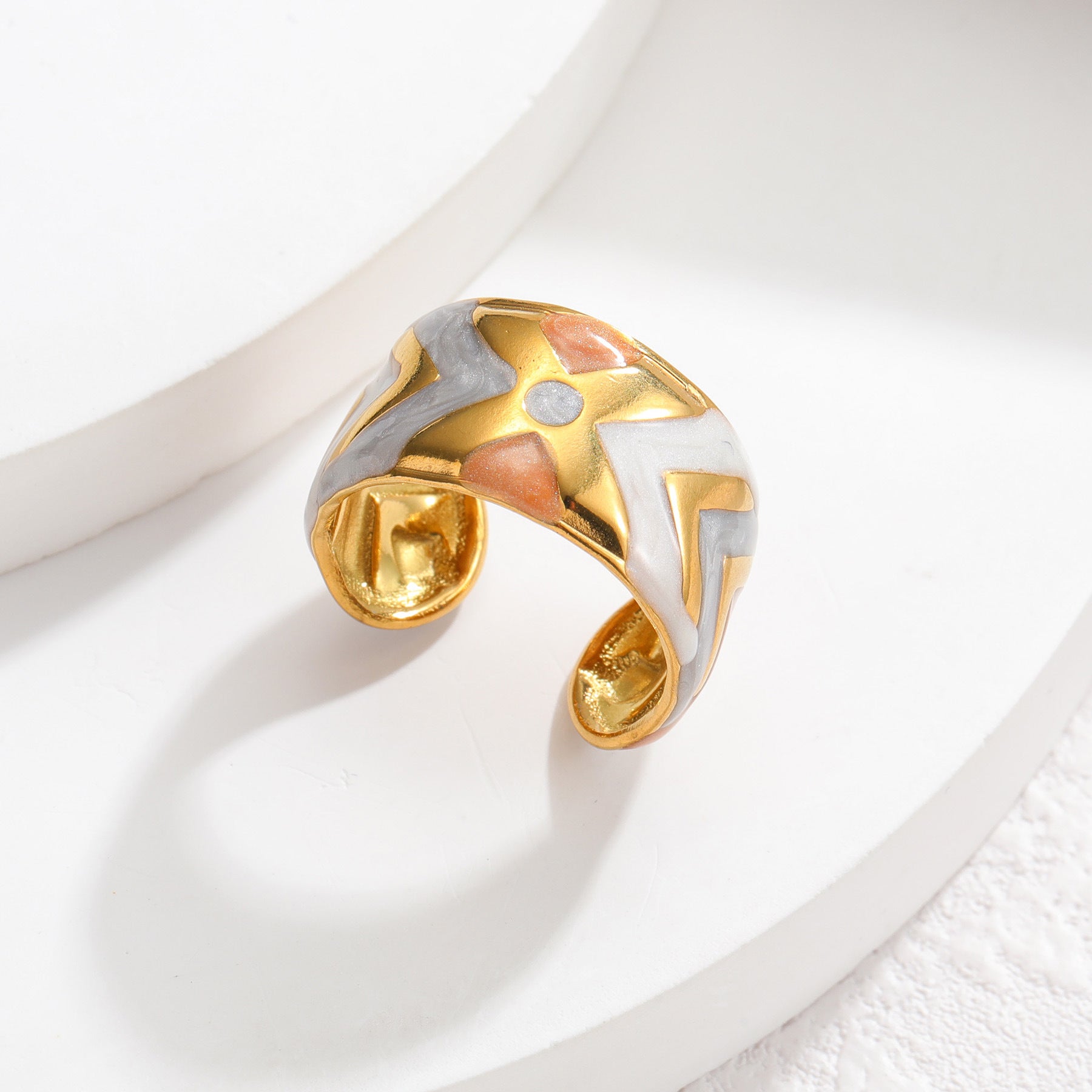 Wholesale Trendy Stainless Steel Open Ring For Women With Enamel Cross Line Design Boutique Jewelry Accessory For Resale