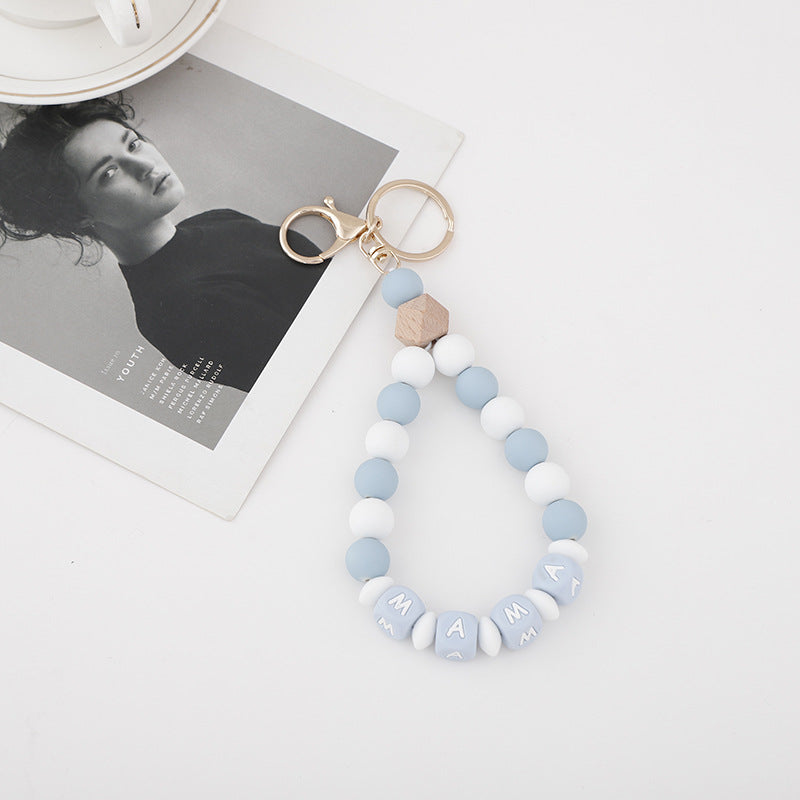 Wholesale 10PCS Square Letter Round Silicone Beads Keychains