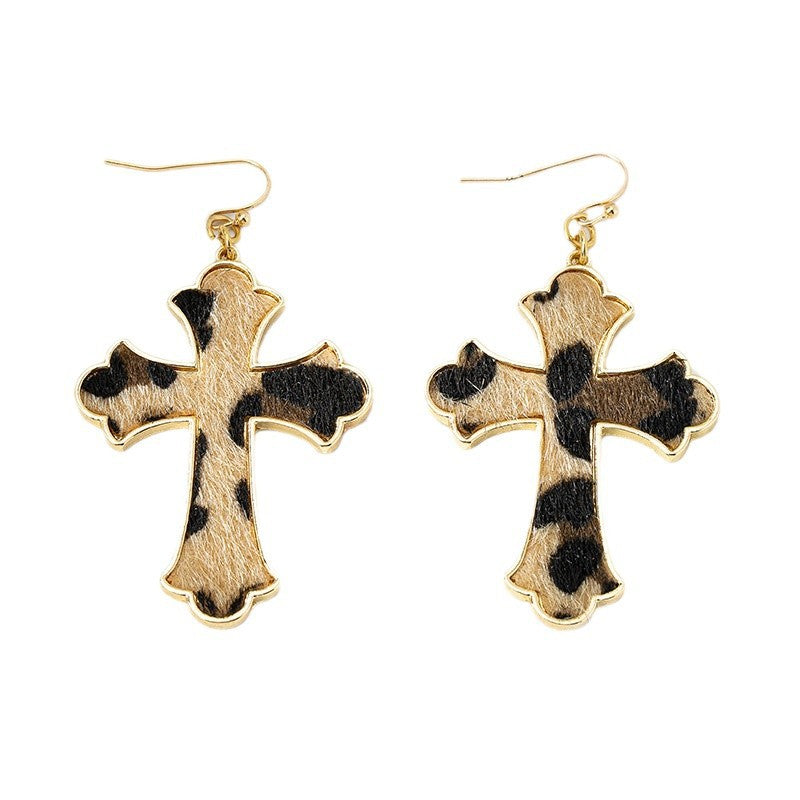 Wholesale Leopard print cross hot girl cool style earrings